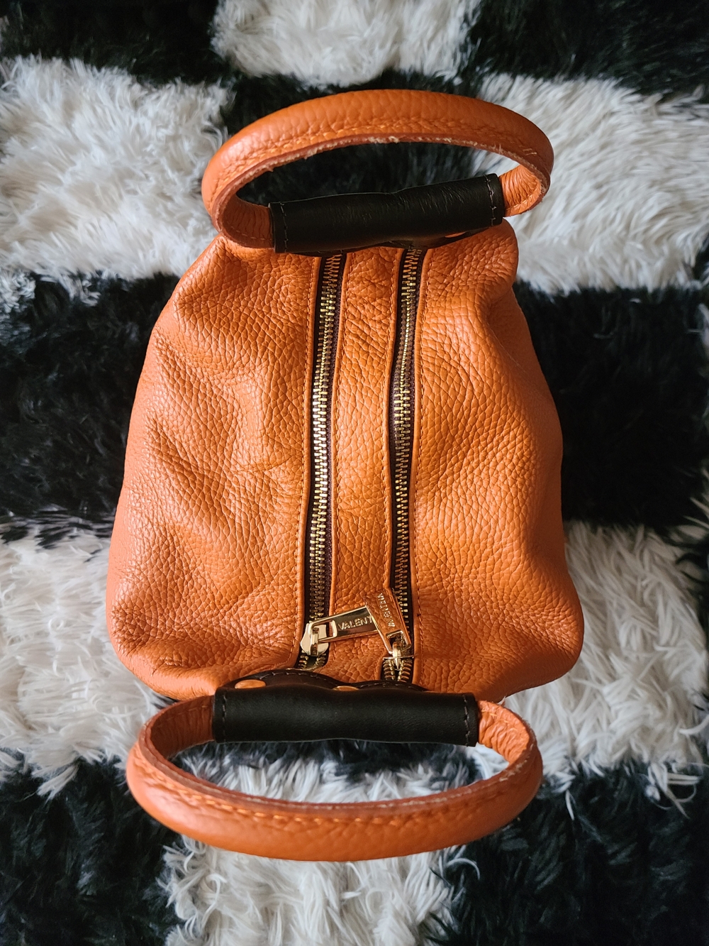 Valentina Italian Leather Orange & Brown Purse - Picture 5 of 8